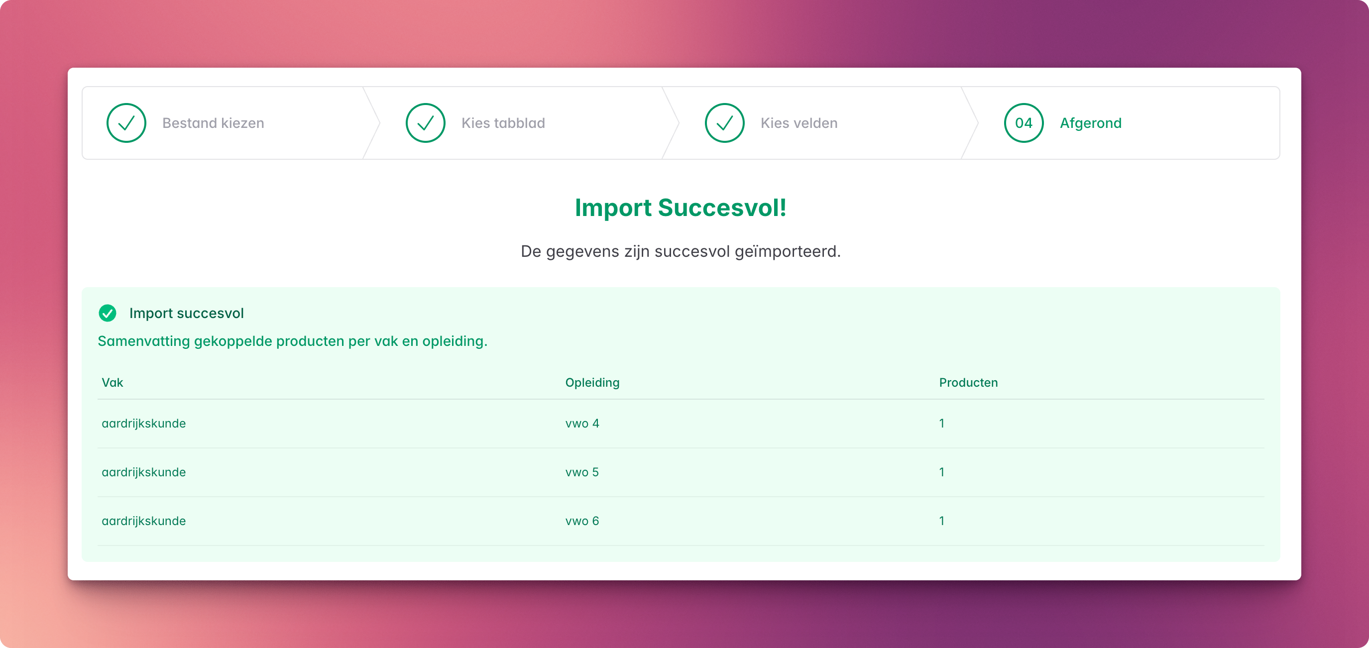 Import succesvol. Hoera! Importeren lml - stap 3: resultaat